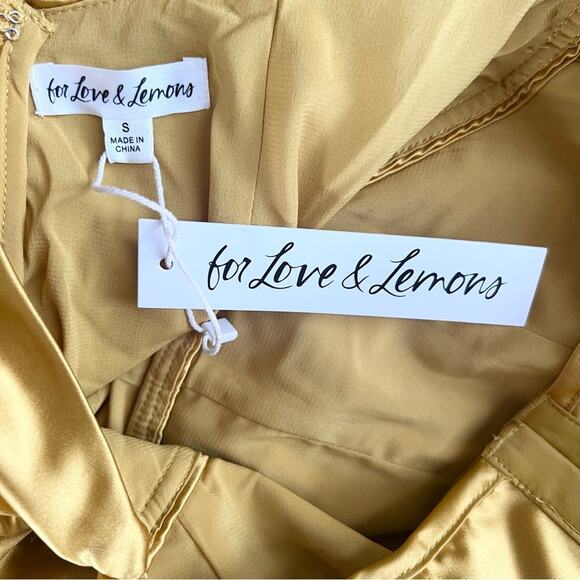For Love & Lemons Women’s Drew Mini Bustier Draped Dress in Golden Yellow Satin - Picture 5 of 12